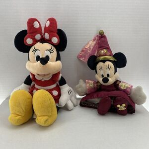 Lot Of 2 Disney Minnie Mouse Plushies 14" Red Polka Dot + 12" 50th Anniversary